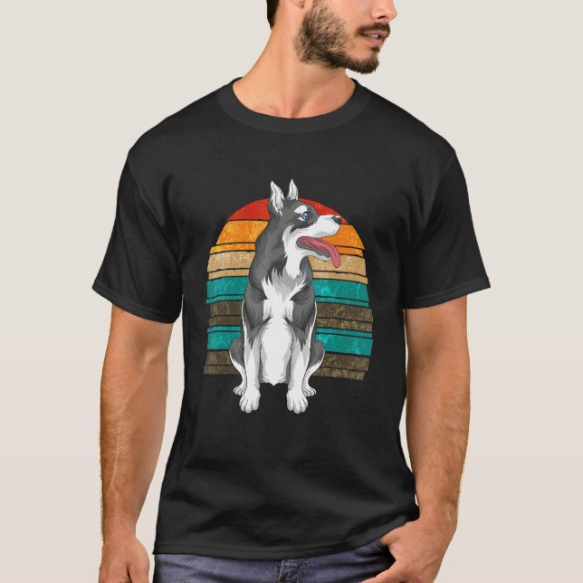 Siberian Husky Eigentümer Haustier Hund Retro Husk T-Shirt (Vorderseite)