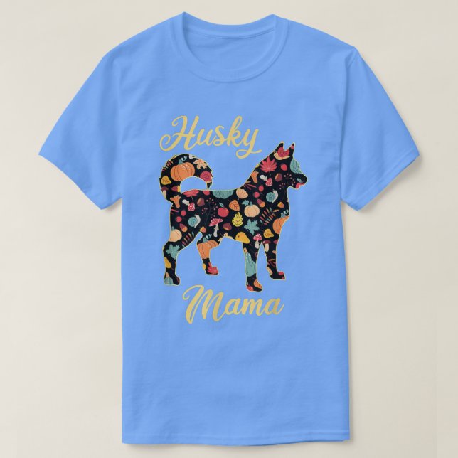 Siberian Husky Fall Pattern Pumpkin Autumn Leaves T-Shirt (Design vorne)