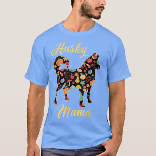 Siberian Husky Fall Pattern Pumpkin Autumn Leaves T-Shirt