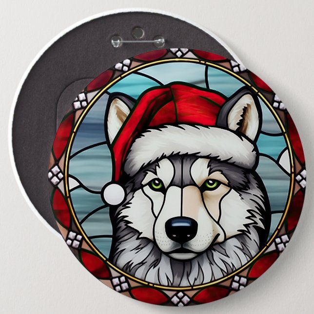 Siberian Husky Festgeblasenes Gläschen Weihnachten Button (Vorne & Hinten)