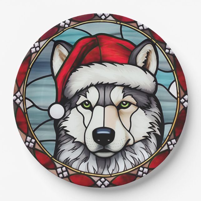 Siberian Husky Festgeblasenes Gläschen Weihnachten Pappteller (Vorderseite)