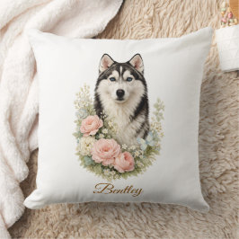 Siberian Husky Floral Portrait Kissen