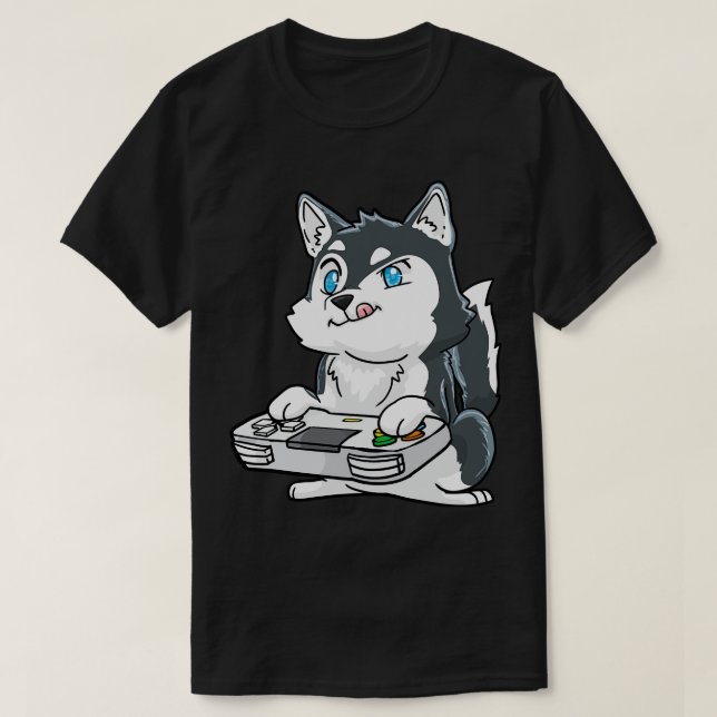 Siberian Husky Gamepad Kawaii T-Shirt (Design vorne)