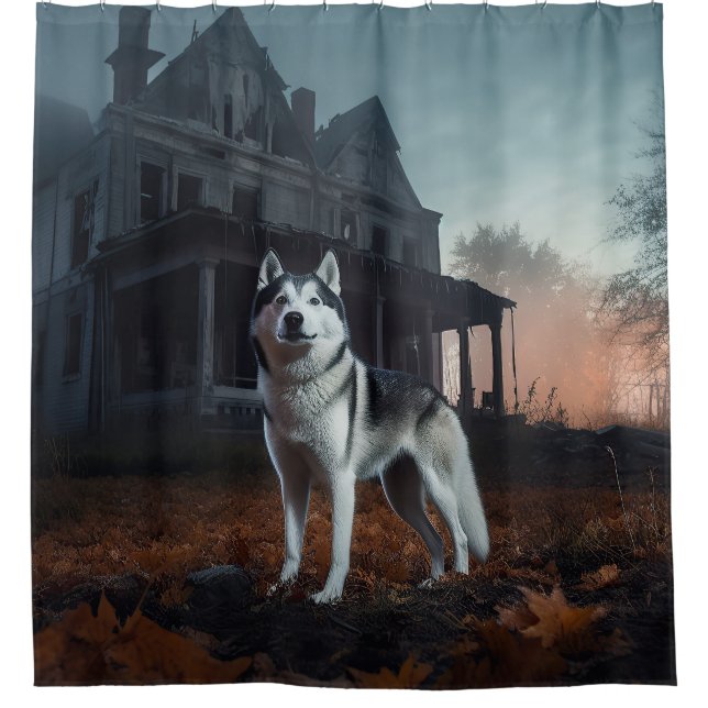 Siberian Husky Halloween Beängstigend Duschvorhang (Vorderseite)