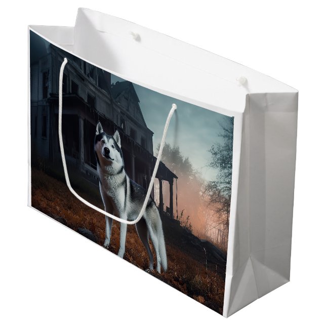 Siberian Husky Halloween Beängstigend Große Geschenktüte (Vorderseite Schrägansicht)