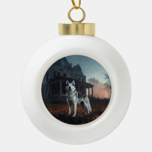 Siberian Husky Halloween Beängstigend Keramik Kugel-Ornament