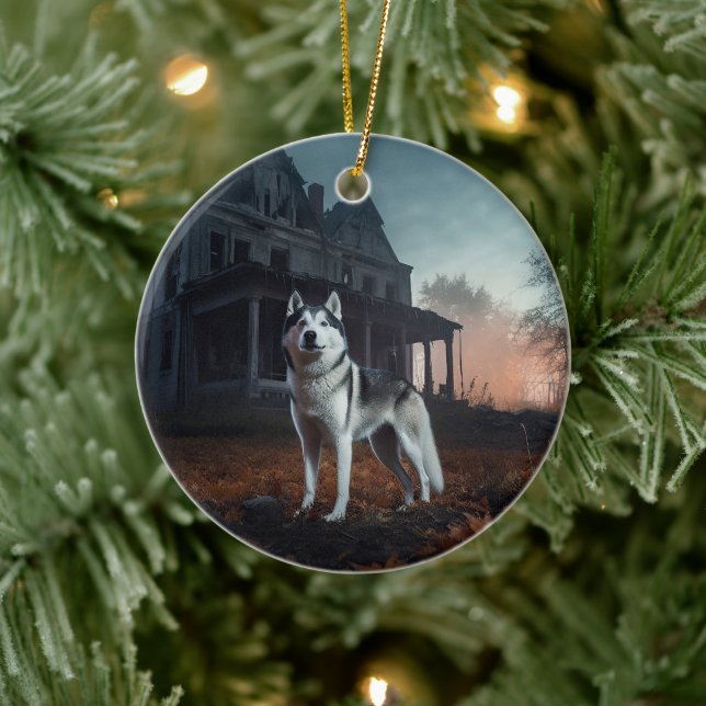 Siberian Husky Halloween Beängstigend Keramik Ornament (Baum)
