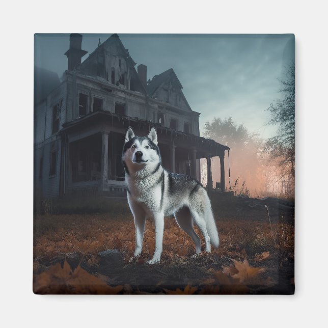 Siberian Husky Halloween Beängstigend Magnet (Vorne)