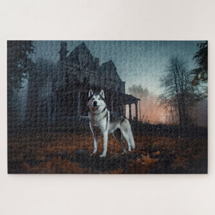 Siberian Husky Halloween Beängstigend Puzzle