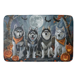 Siberian Husky Halloween Spooky Badematte