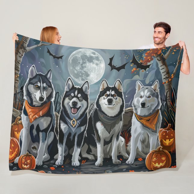 Siberian Husky Halloween Spooky Fleecedecke (Beispiel)