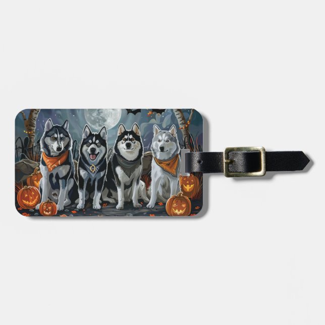 Siberian Husky Halloween Spooky Gepäckanhänger (Vorderseite horizontal)