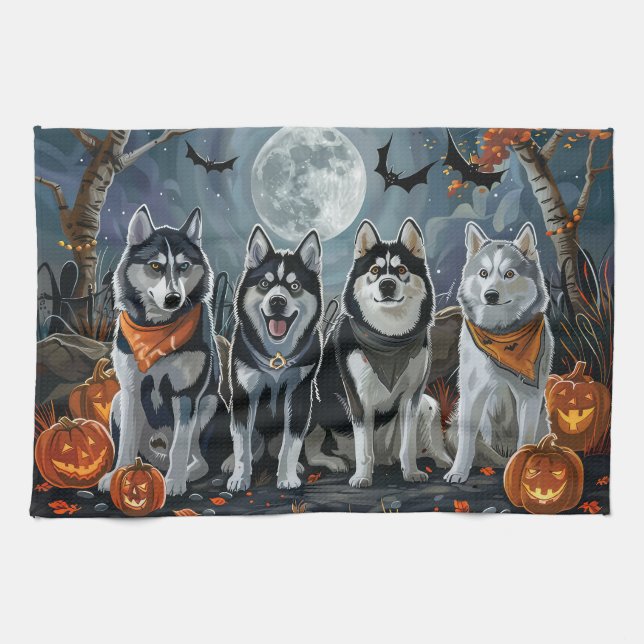 Siberian Husky Halloween Spooky Geschirrtuch (Horizontal)