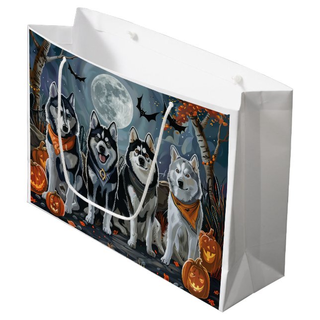 Siberian Husky Halloween Spooky Große Geschenktüte (Vorderseite Schrägansicht)