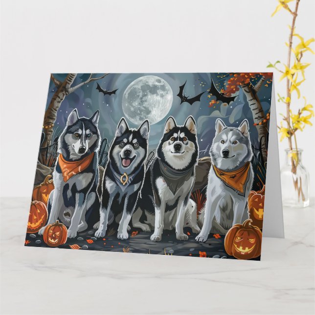 Siberian Husky Halloween Spooky Karte (Gelbe Blume)