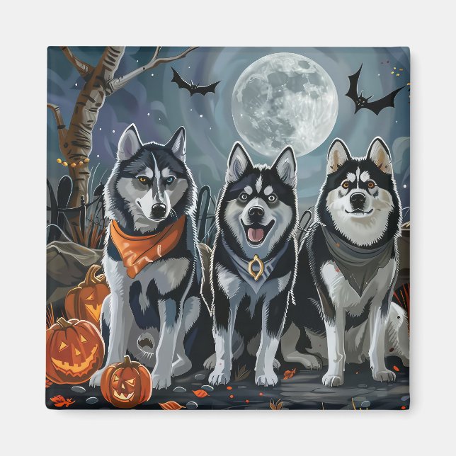 Siberian Husky Halloween Spooky Magnet (Vorne)