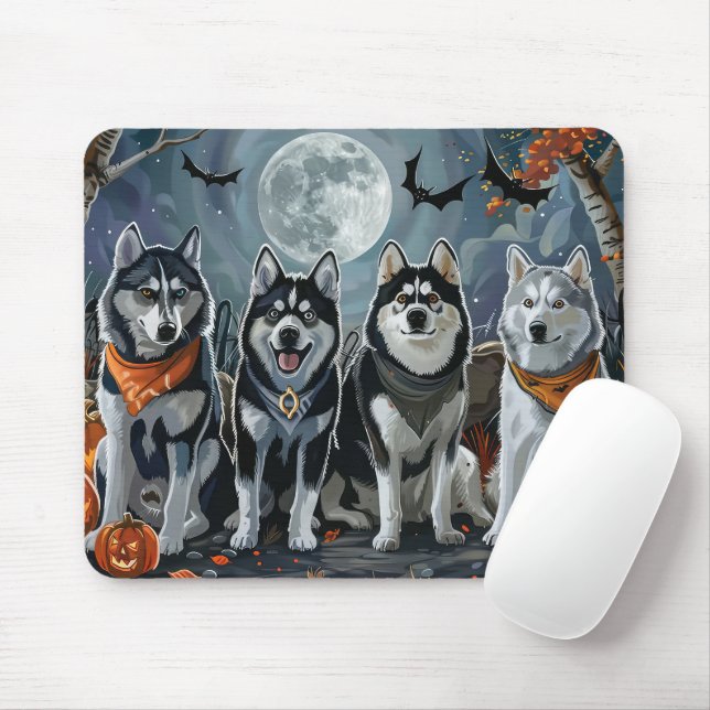 Siberian Husky Halloween Spooky Mousepad (Mit Mouse)