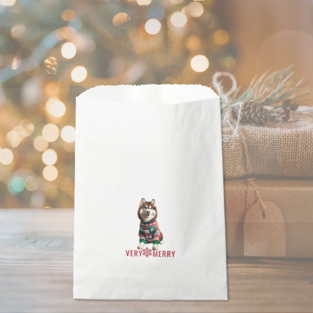 Siberian Husky Holiday Geschenktütchen (The front of the Siberian Husky Holiday favor bag)