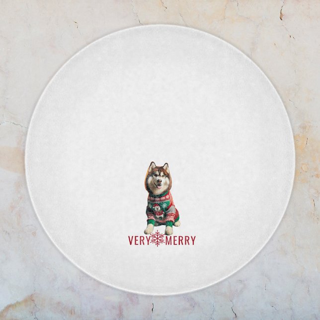 Siberian Husky Holiday Schneidebrett (Siberian Husky Holiday Glass Cutting Board (round))