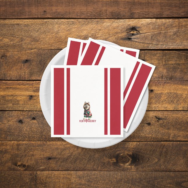 Siberian Husky Holiday Serviette (The front of the Siberian Husky red and white napkins (multiple shown))