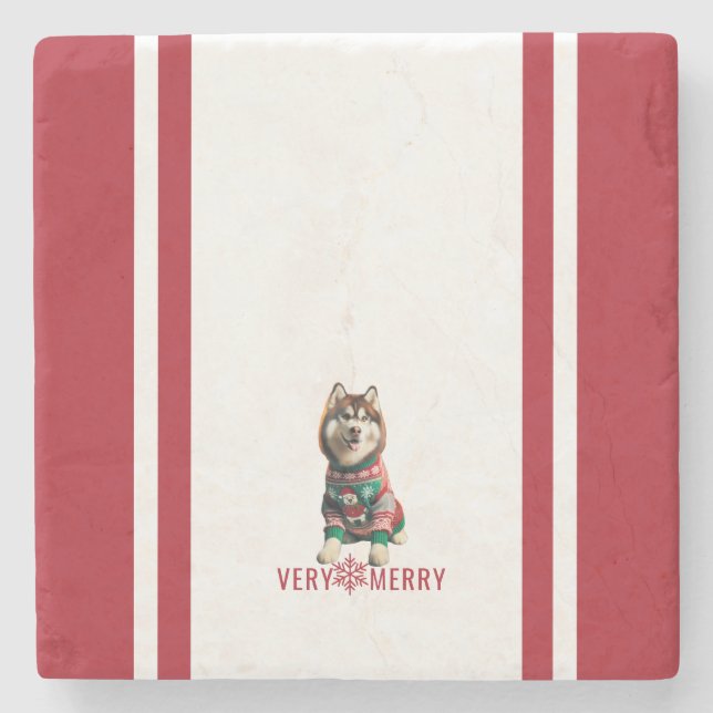 Siberian Husky Holiday Steinuntersetzer (Vorderseite)