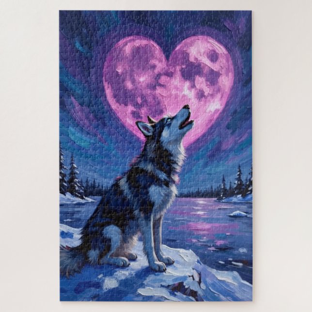 Siberian Husky Howling at the Valentine's Heart Puzzle (Vertikal)