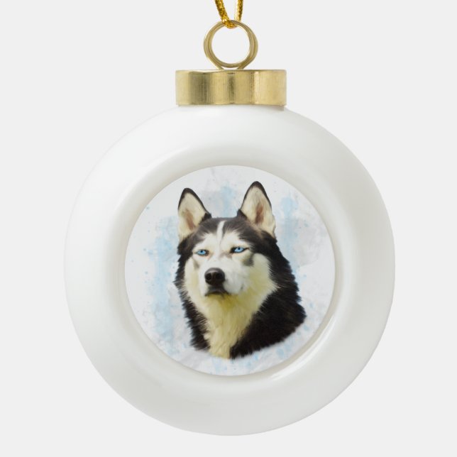 Siberian Husky Hund Wasserkunst Keramik Kugel-Ornament (Vorderseite)