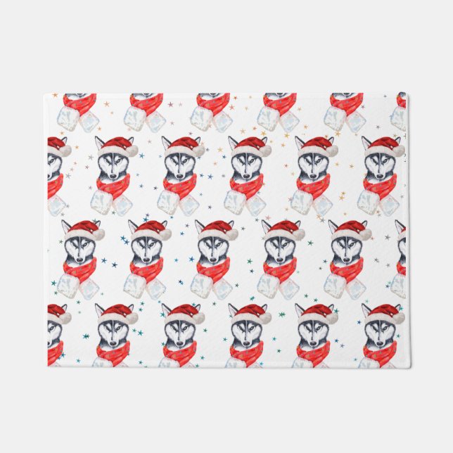 Siberian Husky Hund züchten Weihnachtsstars Fußmatte (Vorderseite)