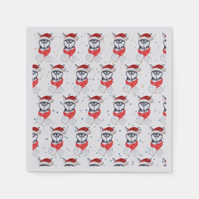 Siberian Husky Hund züchten Weihnachtsstars Serviette (Vorderseite)