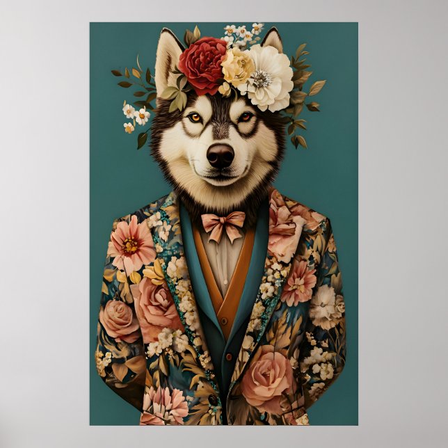 Siberian Husky In Suit Poster, Husky Portrait Poster (Vorne)