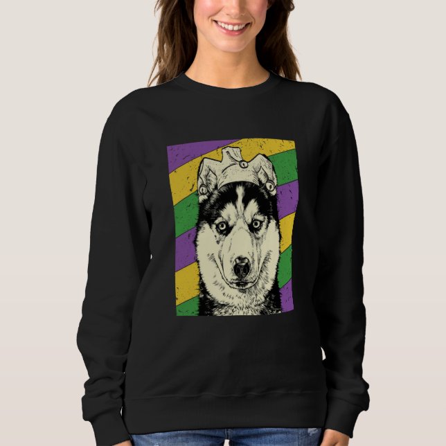 Siberian Husky Jester Mardi Gras Dog Mom or Dad Sweatshirt (Vorderseite)