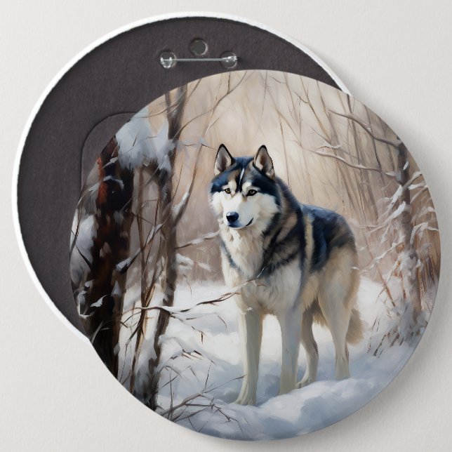 Siberian Husky Lass es Weihnachten schneejang Button (Vorne & Hinten)