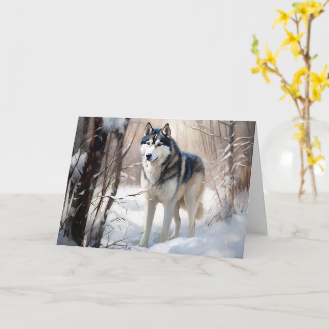 Siberian Husky Lass es Weihnachten schneejang Karte (Gelbe Blume)