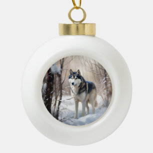 Siberian Husky Lass es Weihnachten schneejang Keramik Kugel-Ornament