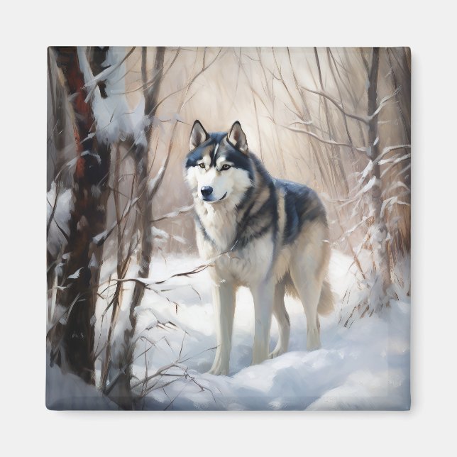 Siberian Husky Lass es Weihnachten schneejang Magnet (Vorne)