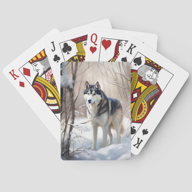 Siberian Husky Lass es Weihnachten schneejang Spielkarten (Rückseite)