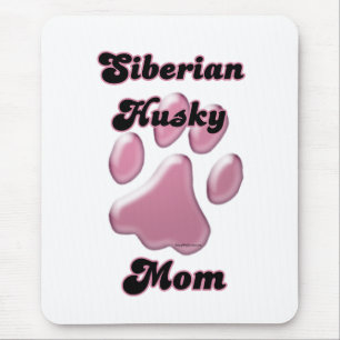 Siberian Husky Mama Pink Pawprint Mousepad