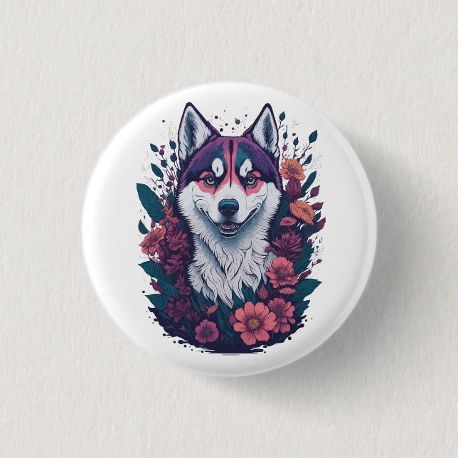 Siberian Husky Mens Button (Vorderseite)