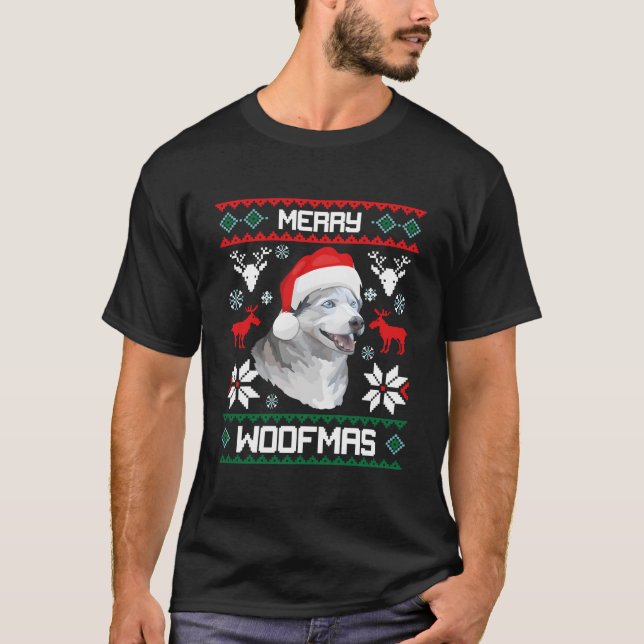 Siberian Husky Merry Woofmas For T-Shirt (Vorderseite)