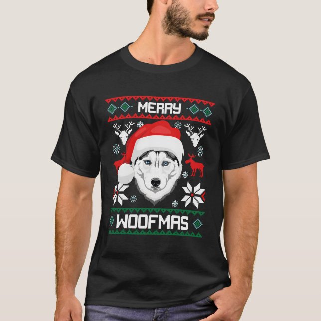 Siberian Husky Merry Woofmas für T-Shirt (Vorderseite)