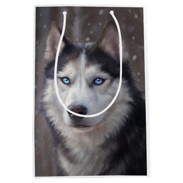 Siberian Husky Mittlere Geschenktüte (Vorderseite)