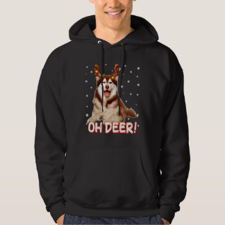 Siberian Husky Oh Deer Funny Dog Xmas Hoodie