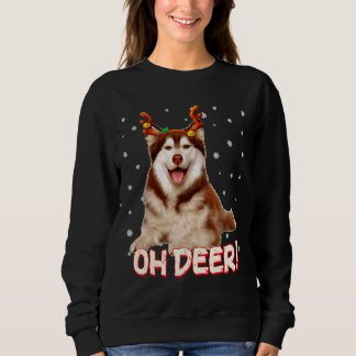 Siberian Husky Oh Deer Funny Dog Xmas Sweatshirt