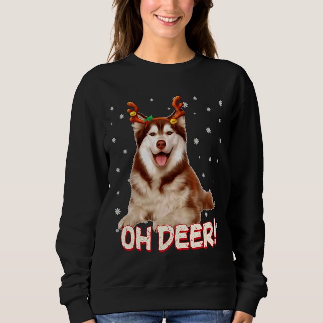 Siberian Husky Oh Deer Funny Dog Xmas Sweatshirt (Vorderseite)