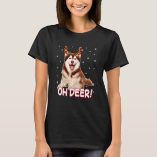 Siberian Husky Oh Deer Funny Dog Xmas T-Shirt