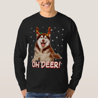 Siberian Husky Oh Deer Funny Dog Xmas T-Shirt