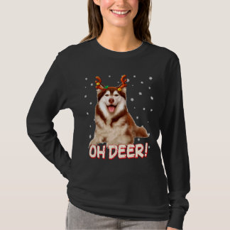 Siberian Husky Oh Deer Funny Dog Xmas T-Shirt