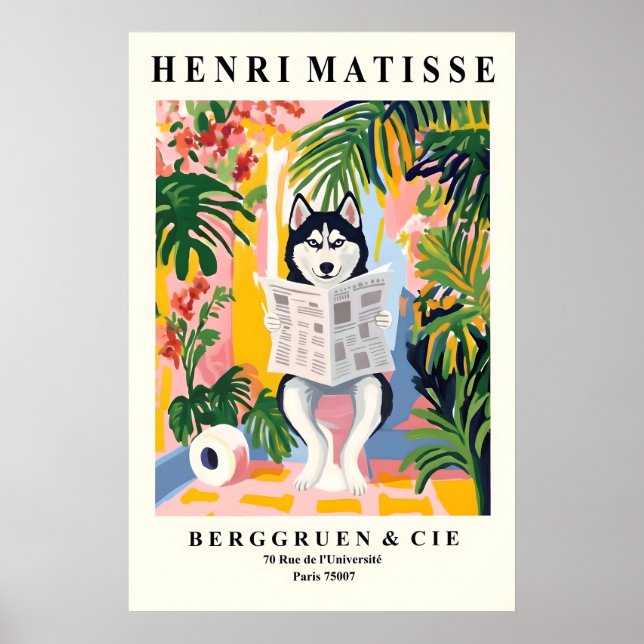 Siberian Husky on Toilet Art - Matisse Style Poster (Vorne)