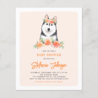Siberian Husky Peach Floral Baby Shower Einladung