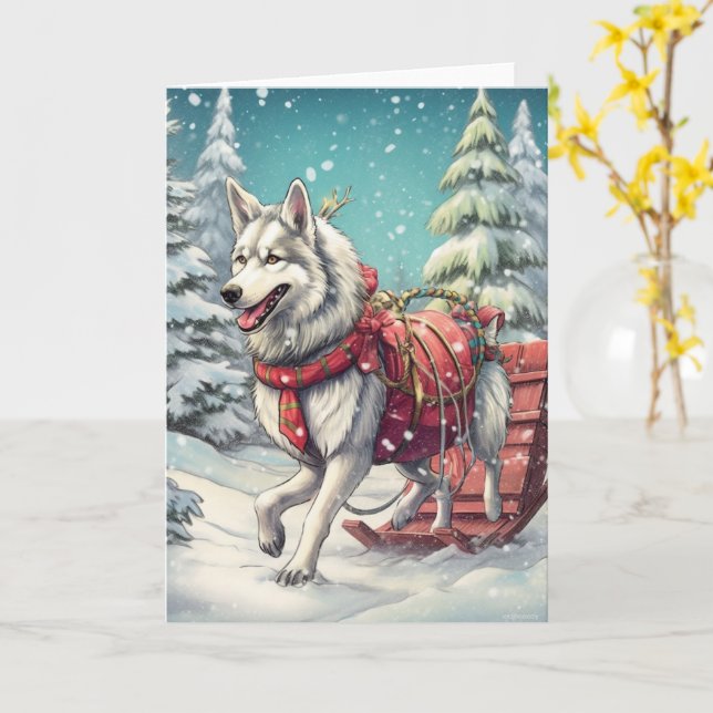 Siberian Husky Pulling Ein perfektes Wochenende in Karte (Gelbe Blume)